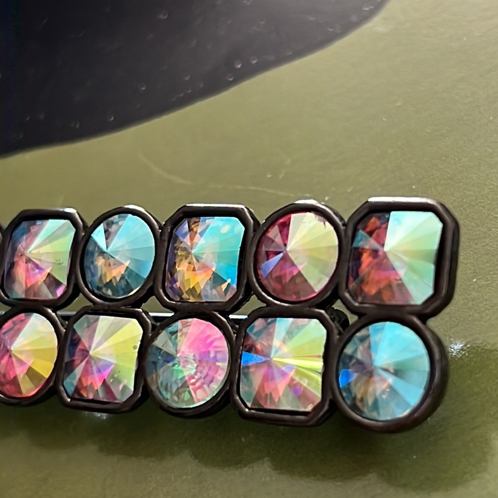 YSL Yves St. Laurent Vintage Borealis Aurora Crystal Japanned Metal Brooch - Picture 7 of 13